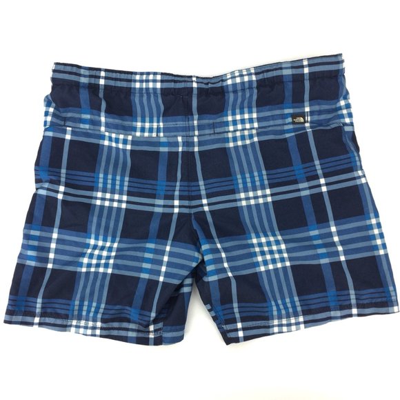 The North Face Belted Lined Plaid Blue Swim Trunks - Picture 2 of 5